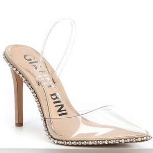 Gianni Bini Clear and Tan Heels with Rhinestone Accents